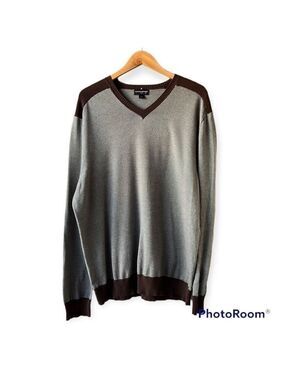 𝅺banana REPUBLIC Brown Striped Cotton V Neck Sweater Size XL